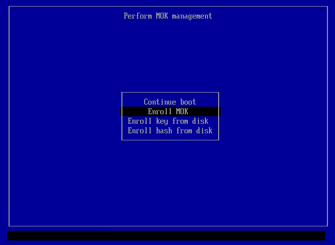 A tela &ldquo;Perform MOK management&rdquo; é exibida.